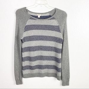 J. CREW FACTORY Gray Striped Merino Wool Blend Long Sleeves Cabin Sweater Small